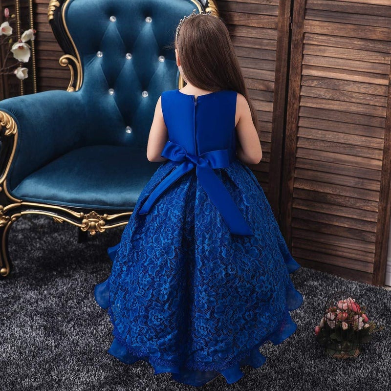 HIHCBF Flower Girls High Low Lace Dress Princess Wedding Pageant Birthday Christmas Party Formal Evening Dance Ball Gown Royal Blue 4-5T - Image 5